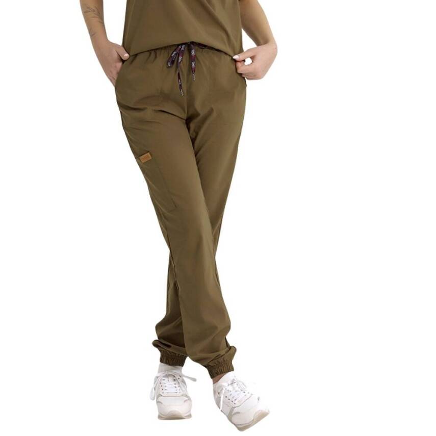 BRL MEDİZİP | TEK ALT Jogger Likralı Unisex Cerrahi Pantolon Haki - 1