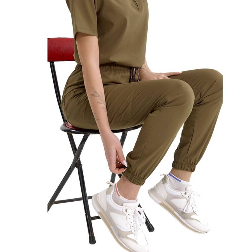 BRL MEDİZİP | TEK ALT Jogger Likralı Unisex Cerrahi Pantolon Haki - 2