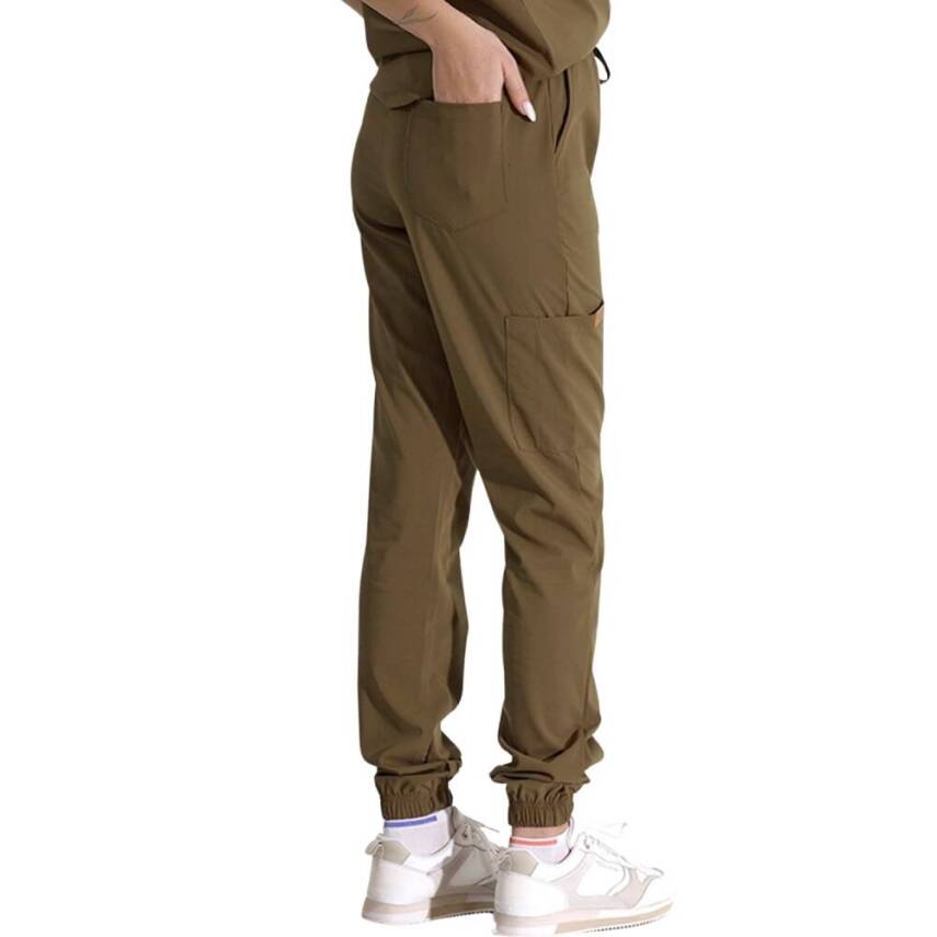 BRL MEDİZİP | TEK ALT Jogger Likralı Unisex Cerrahi Pantolon Haki - 3