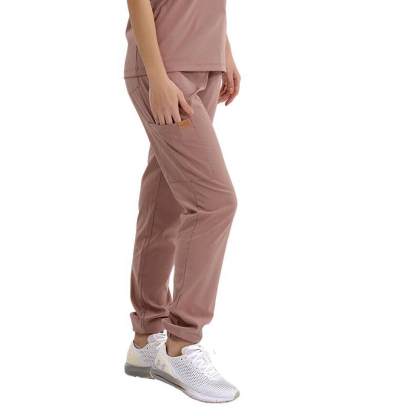 BRL MEDİZİP | TEK ALT Jogger Likralı Unisex Cerrahi Pantolon Koyu Pudra - 1