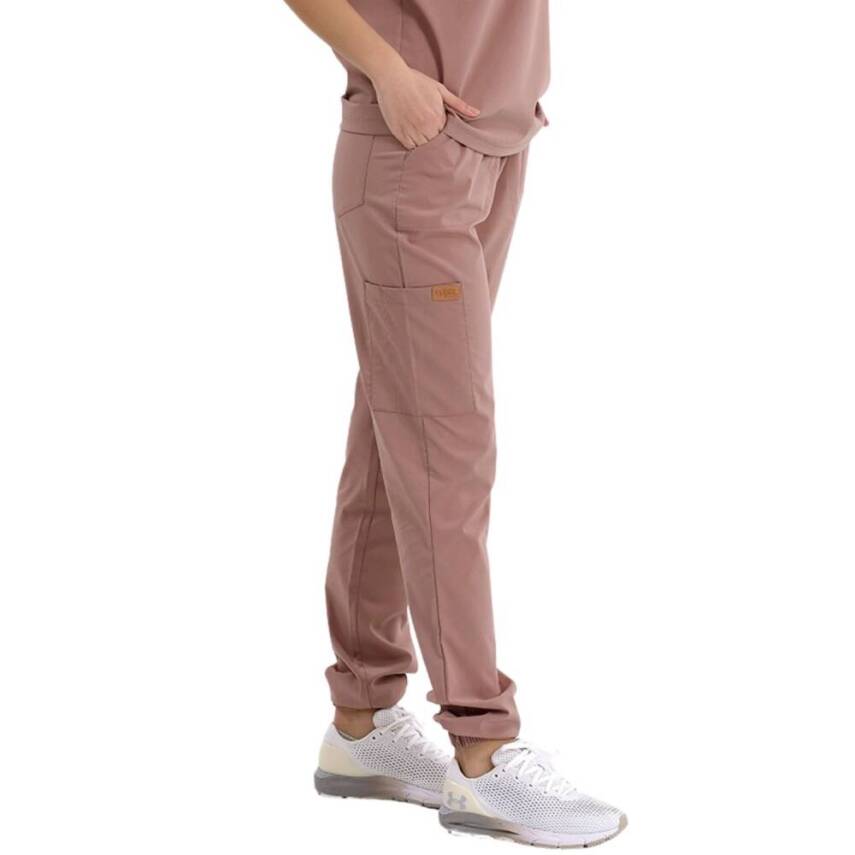 BRL MEDİZİP | TEK ALT Jogger Likralı Unisex Cerrahi Pantolon Koyu Pudra - 2