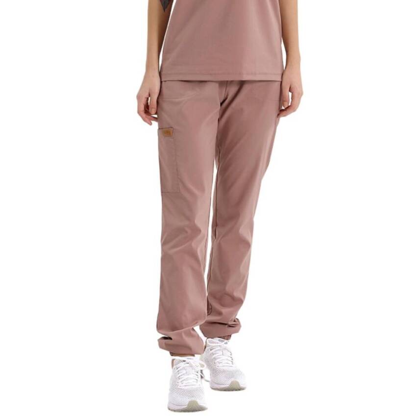 BRL MEDİZİP | TEK ALT Jogger Likralı Unisex Cerrahi Pantolon Koyu Pudra - 3