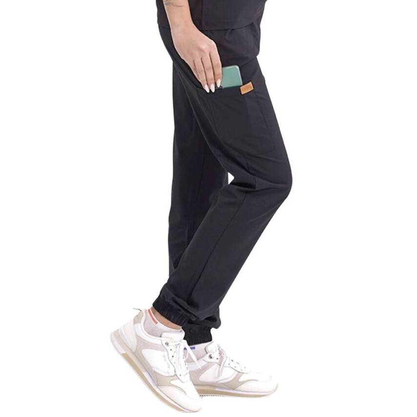 BRL MEDİZİP | TEK ALT Jogger Likralı Unisex Cerrahi Pantolon Siyah - 3