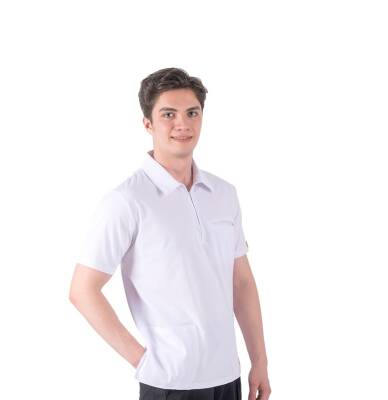  BRL MEDİZİP | TEK ÜST Likralı Unisex Doktor ve Hemşire Cerrahi Forması Beyaz - 3