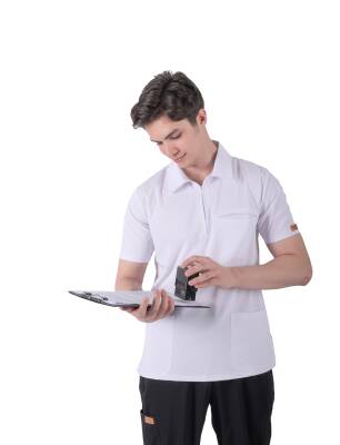  BRL MEDİZİP | TEK ÜST Likralı Unisex Doktor ve Hemşire Cerrahi Forması Beyaz - 4