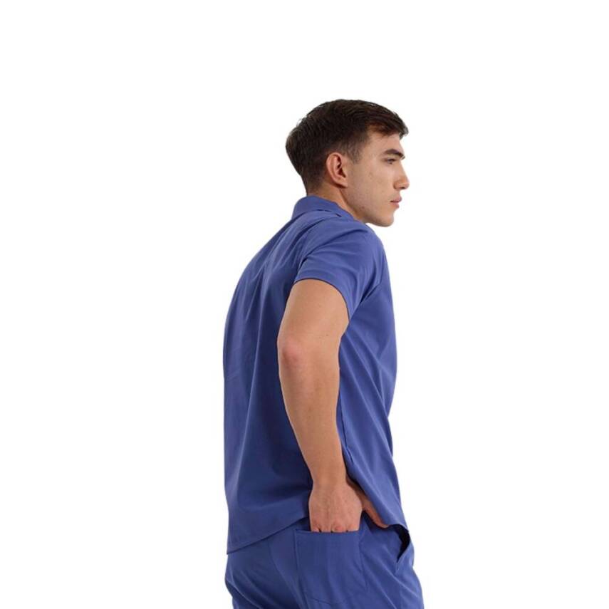  BRL MEDİZİP | TEK ÜST Likralı Unisex Doktor ve Hemşire Cerrahi Forması Fırtına Mavi - 1