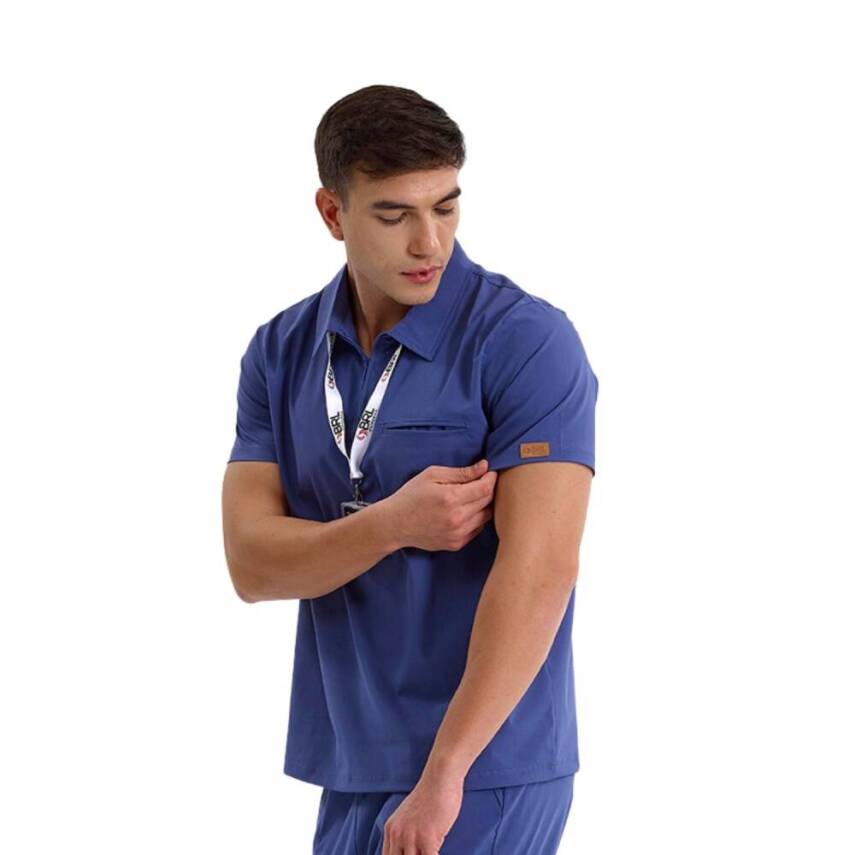  BRL MEDİZİP | TEK ÜST Likralı Unisex Doktor ve Hemşire Cerrahi Forması Fırtına Mavi - 2