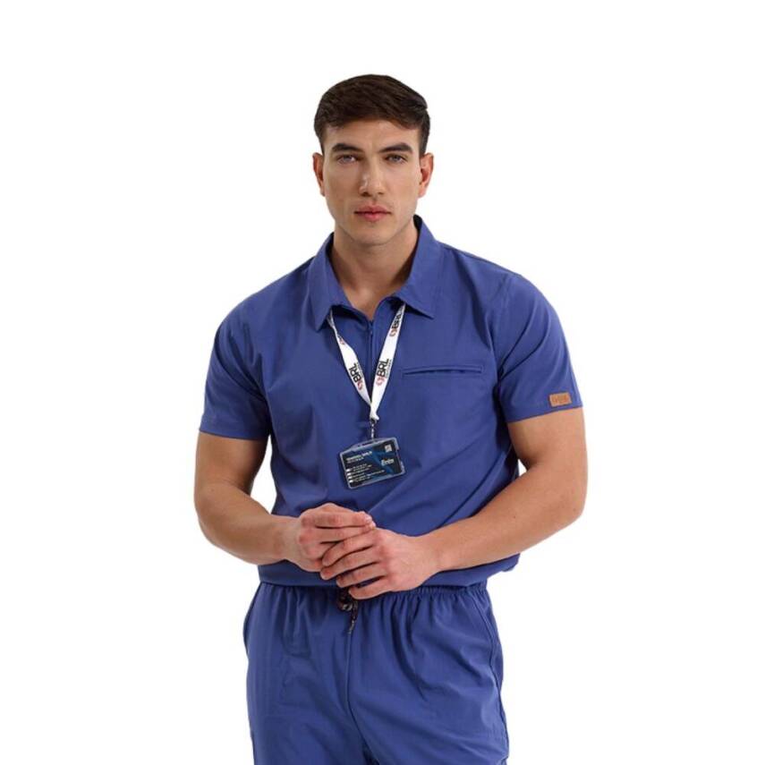  BRL MEDİZİP | TEK ÜST Likralı Unisex Doktor ve Hemşire Cerrahi Forması Fırtına Mavi - 3