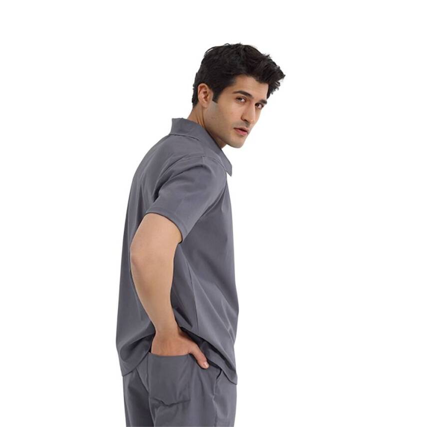  BRL MEDİZİP | TEK ÜST Likralı Unisex Doktor ve Hemşire Cerrahi Forması Füme - 2