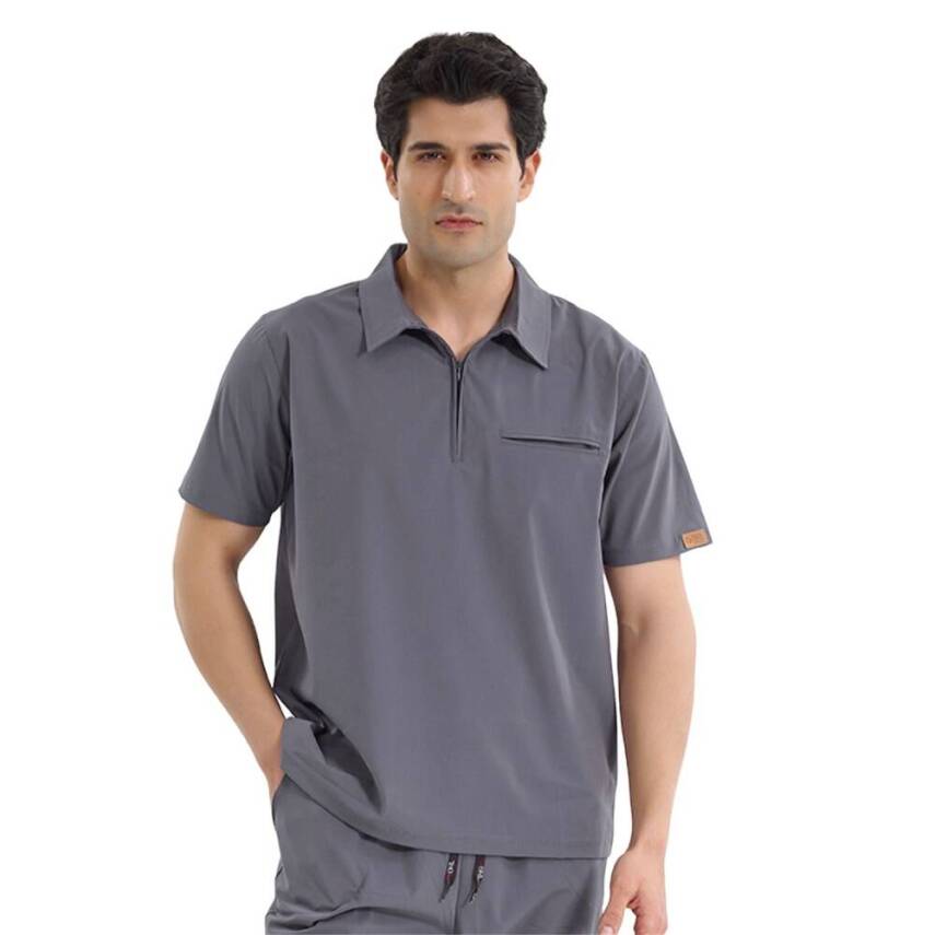  BRL MEDİZİP | TEK ÜST Likralı Unisex Doktor ve Hemşire Cerrahi Forması Füme - 3