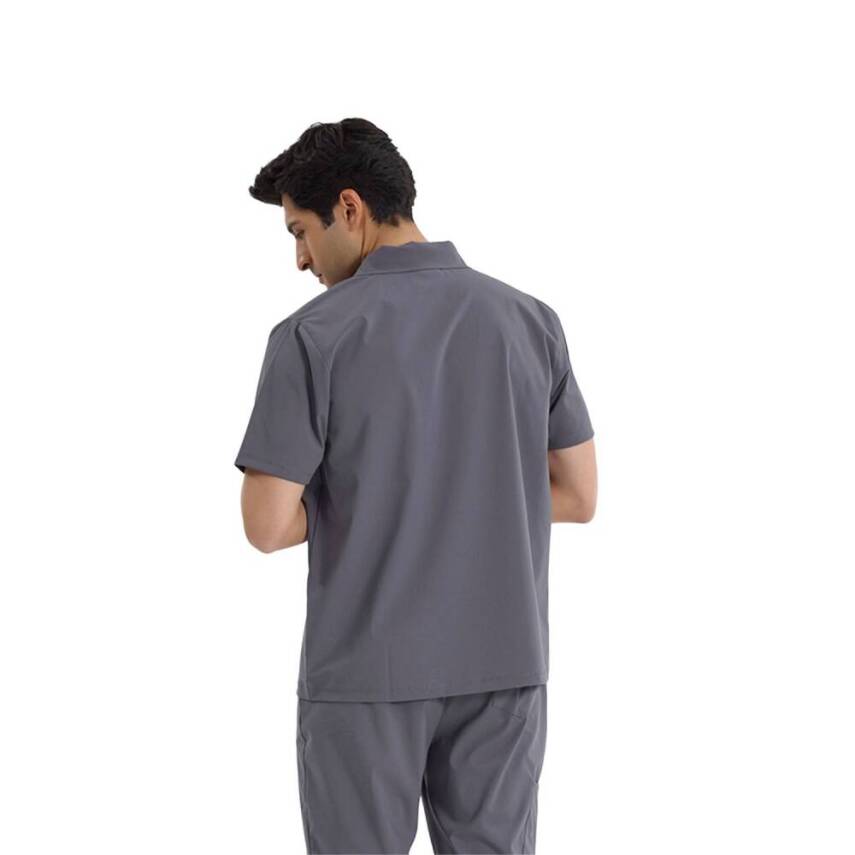  BRL MEDİZİP | TEK ÜST Likralı Unisex Doktor ve Hemşire Cerrahi Forması Füme - 4