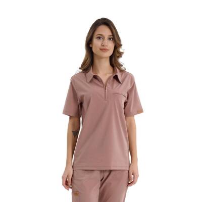  BRL MEDİZİP | TEK ÜST Likralı Unisex Doktor ve Hemşire Cerrahi Forması Koyu Pudra - 2