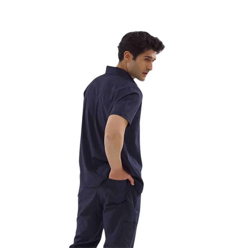  BRL MEDİZİP | TEK ÜST Likralı Unisex Doktor ve Hemşire Cerrahi Forması Lacivert - 1