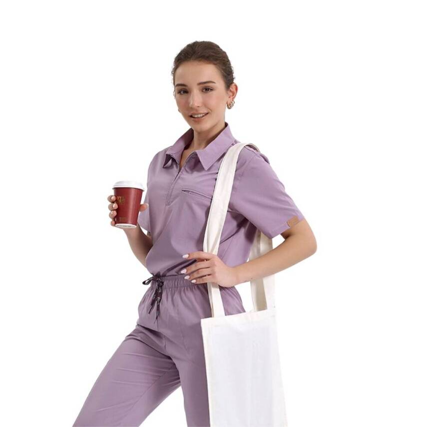  BRL MEDİZİP | TEK ÜST Likralı Unisex Doktor ve Hemşire Cerrahi Forması Lila - 1