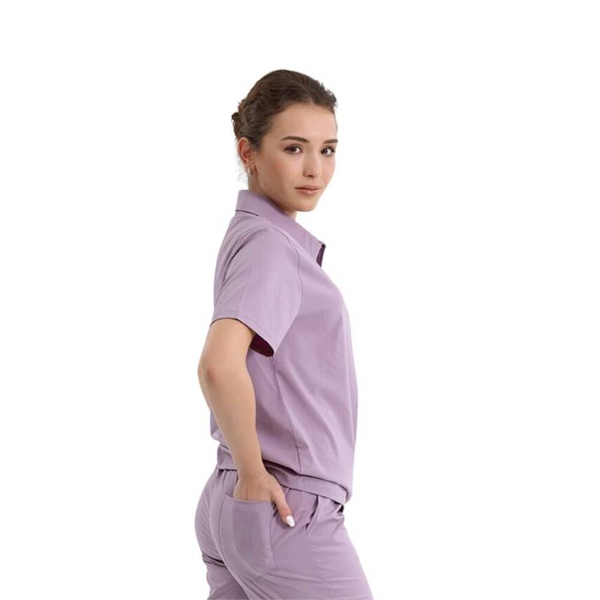  BRL MEDİZİP | TEK ÜST Likralı Unisex Doktor ve Hemşire Cerrahi Forması Lila - 2