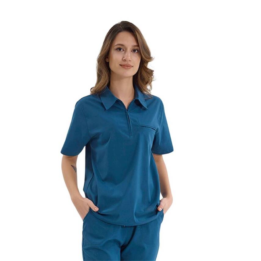  BRL MEDİZİP | TEK ÜST Likralı Unisex Doktor ve Hemşire Cerrahi Forması Petrol Yeşili - 1