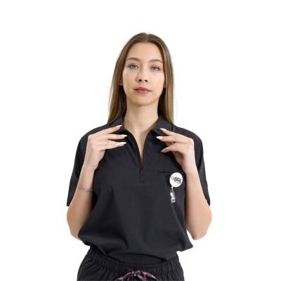  BRL MEDİZİP | TEK ÜST Likralı Unisex Doktor ve Hemşire Cerrahi Forması Siyah - 3