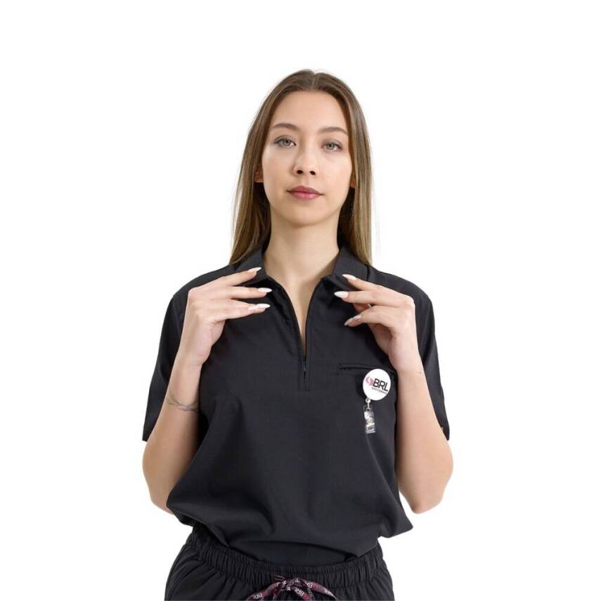  BRL MEDİZİP | TEK ÜST Likralı Unisex Doktor ve Hemşire Cerrahi Forması Siyah - 3