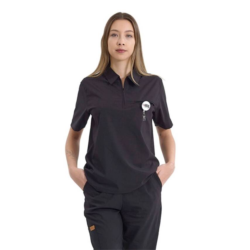  BRL MEDİZİP | TEK ÜST Likralı Unisex Doktor ve Hemşire Cerrahi Forması Siyah - 1