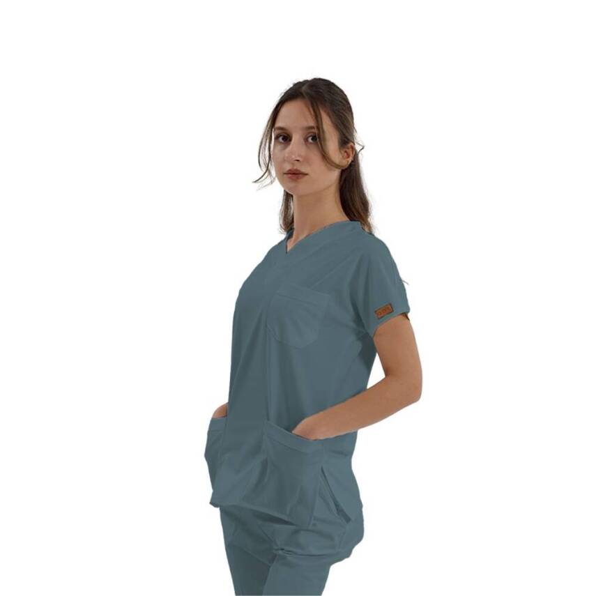 BRL SCRUBLE FLEX | TEK ÜST Likralı Unisex Cerrahi Forma Goblin Mavi - 3