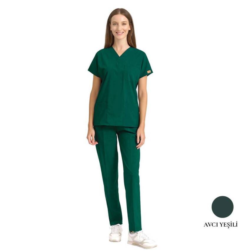 BRL SCRUBLE | Likralı Doktor Ve Hemşire Forması Unisex Cerrahi Takım Avcı Yeşili - 1