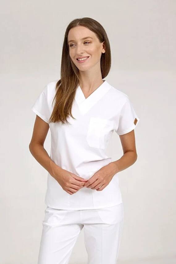 BRL SCRUBLE | Likralı Doktor Ve Hemşire Forması Unisex Cerrahi Takım Beyaz - 2