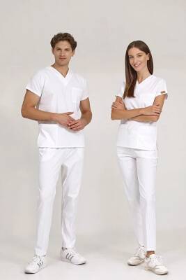 BRL SCRUBLE | Likralı Doktor Ve Hemşire Forması Unisex Cerrahi Takım Beyaz - 4