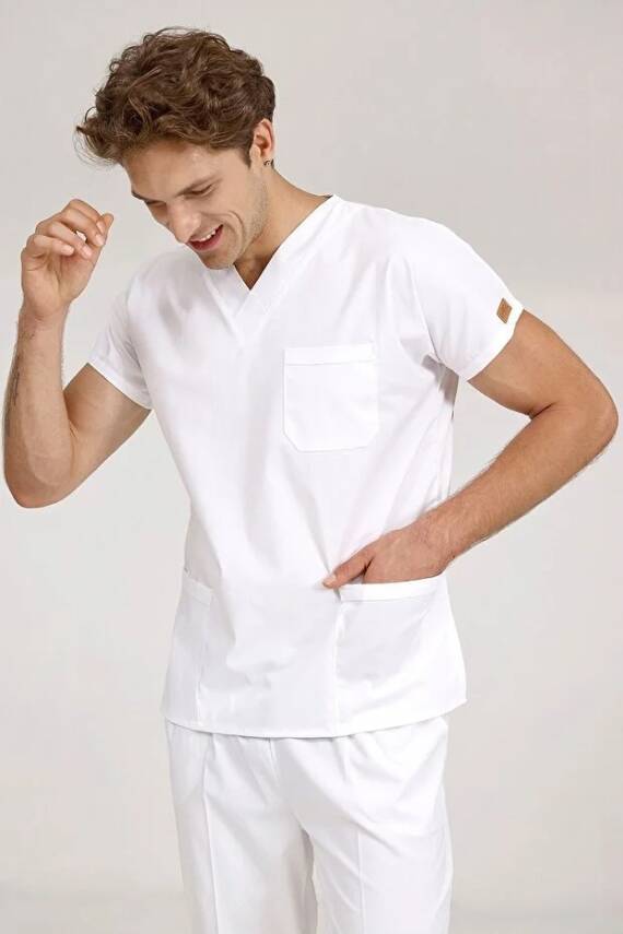 BRL SCRUBLE | Likralı Doktor Ve Hemşire Forması Unisex Cerrahi Takım Beyaz - 5