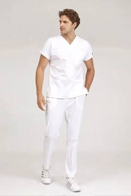 BRL SCRUBLE | Likralı Doktor Ve Hemşire Forması Unisex Cerrahi Takım Beyaz - 7