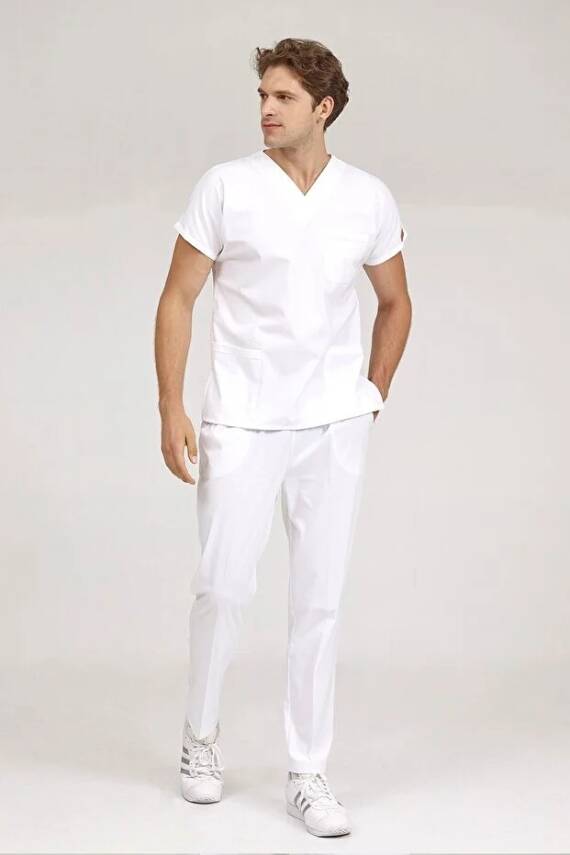 BRL SCRUBLE | Likralı Doktor Ve Hemşire Forması Unisex Cerrahi Takım Beyaz - 7