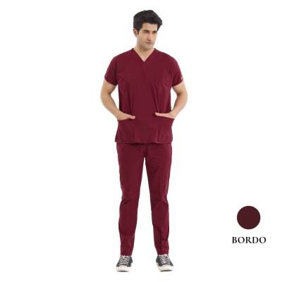 BRL SCRUBLE | Likralı Doktor Ve Hemşire Forması Unisex Cerrahi Takım Bordo 