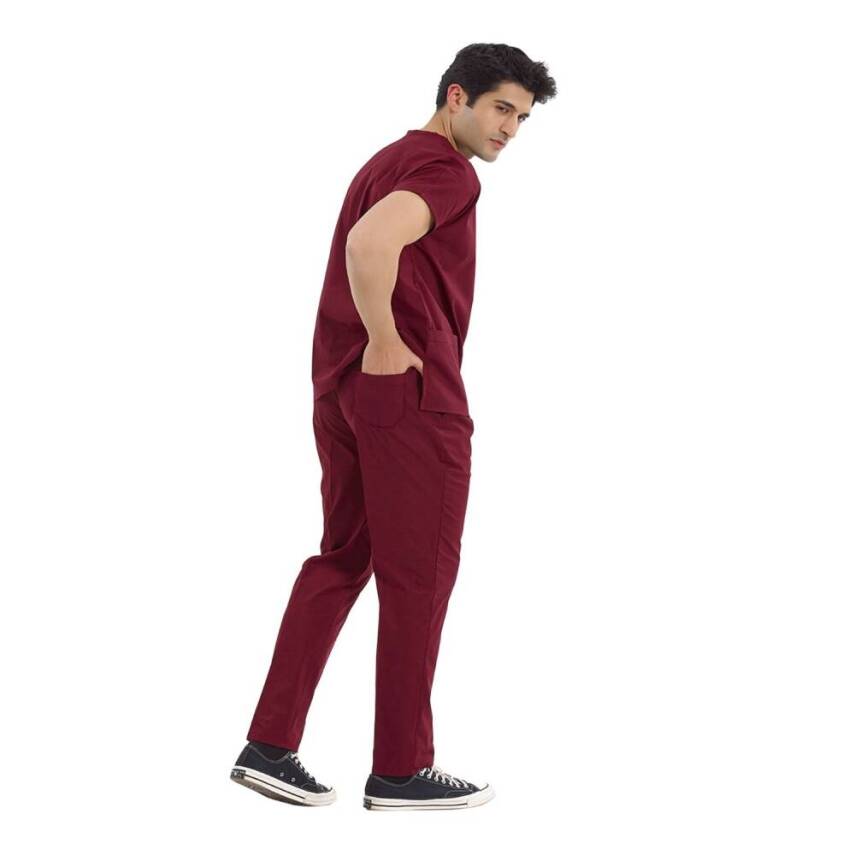BRL SCRUBLE | Likralı Doktor Ve Hemşire Forması Unisex Cerrahi Takım Bordo - 2