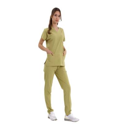 BRL SCRUBLE | Likralı Doktor Ve Hemşire Forması Unisex Cerrahi Takım Fıstık Yeşili - 3