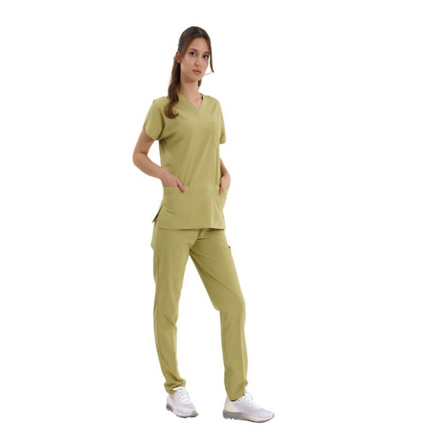 BRL SCRUBLE | Likralı Doktor Ve Hemşire Forması Unisex Cerrahi Takım Fıstık Yeşili - 3