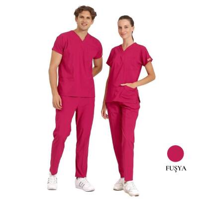 BRL SCRUBLE | Likralı Doktor Ve Hemşire Forması Unisex Cerrahi Takım Fuşya 