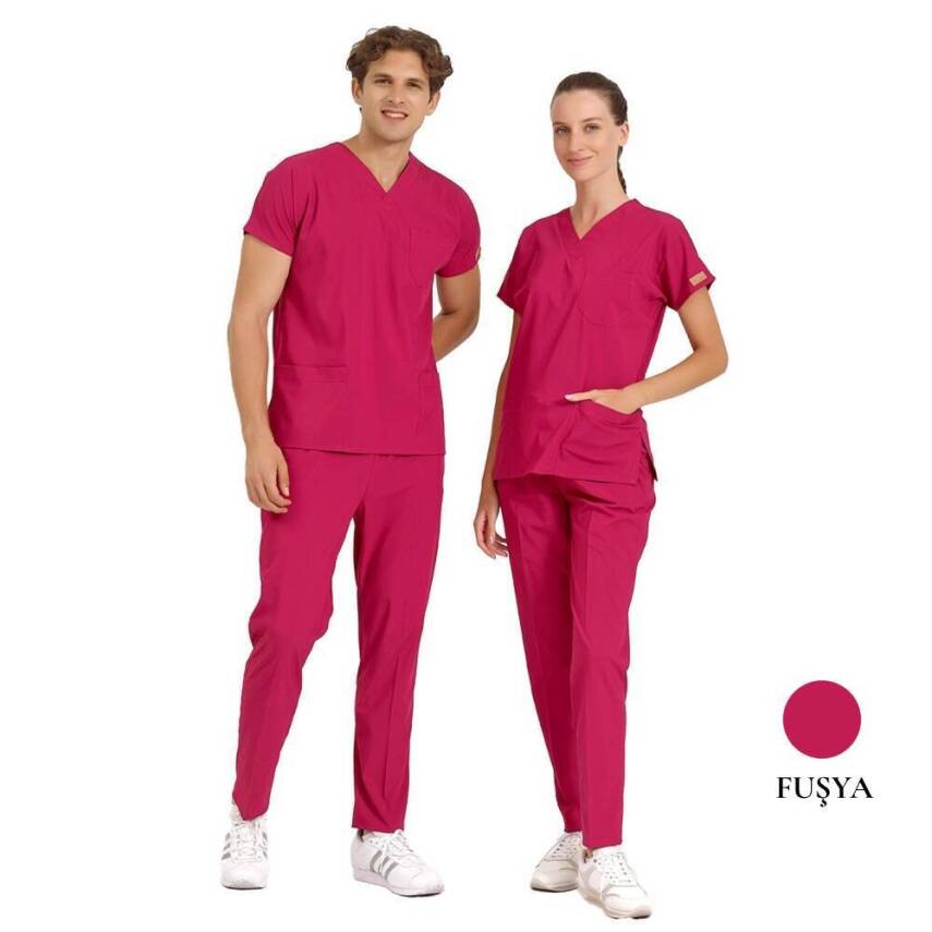 BRL SCRUBLE | Likralı Doktor Ve Hemşire Forması Unisex Cerrahi Takım Fuşya - 1