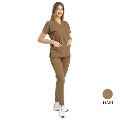 BRL SCRUBLE | Likralı Doktor Ve Hemşire Forması Unisex Cerrahi Takım Haki 