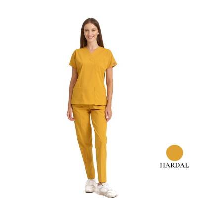 BRL SCRUBLE | Likralı Doktor Ve Hemşire Forması Unisex Cerrahi Takım Hardal 
