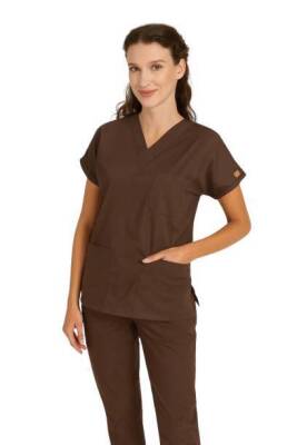 BRL SCRUBLE | Likralı Doktor Ve Hemşire Forması Unisex Cerrahi Takım Kakao Kahve - 2