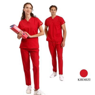 BRL SCRUBLE | Likralı Doktor Ve Hemşire Forması Unisex Cerrahi Takım Kırmızı 