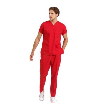 BRL SCRUBLE | Likralı Doktor Ve Hemşire Forması Unisex Cerrahi Takım Kırmızı - 2
