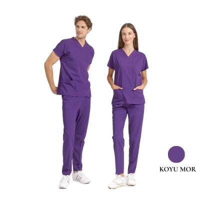 BRL SCRUBLE | Likralı Doktor Ve Hemşire Forması Unisex Cerrahi Takım Koyu Mor 