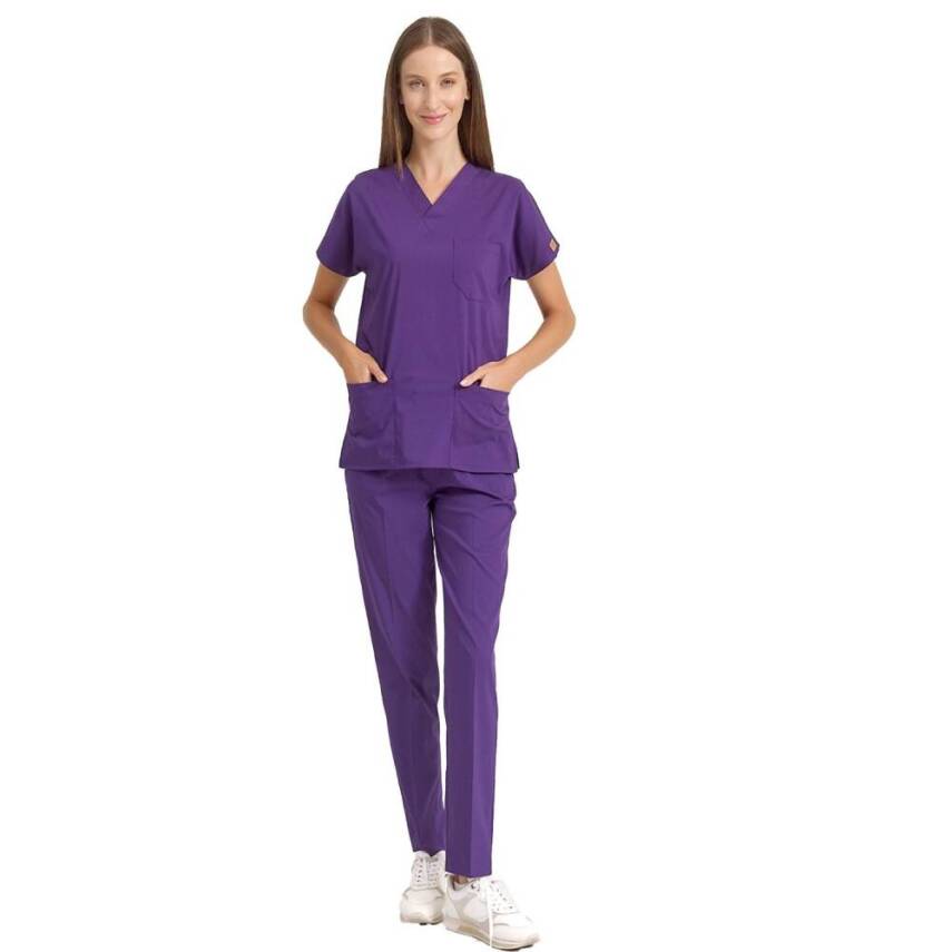BRL SCRUBLE | Likralı Doktor Ve Hemşire Forması Unisex Cerrahi Takım Koyu Mor - 3