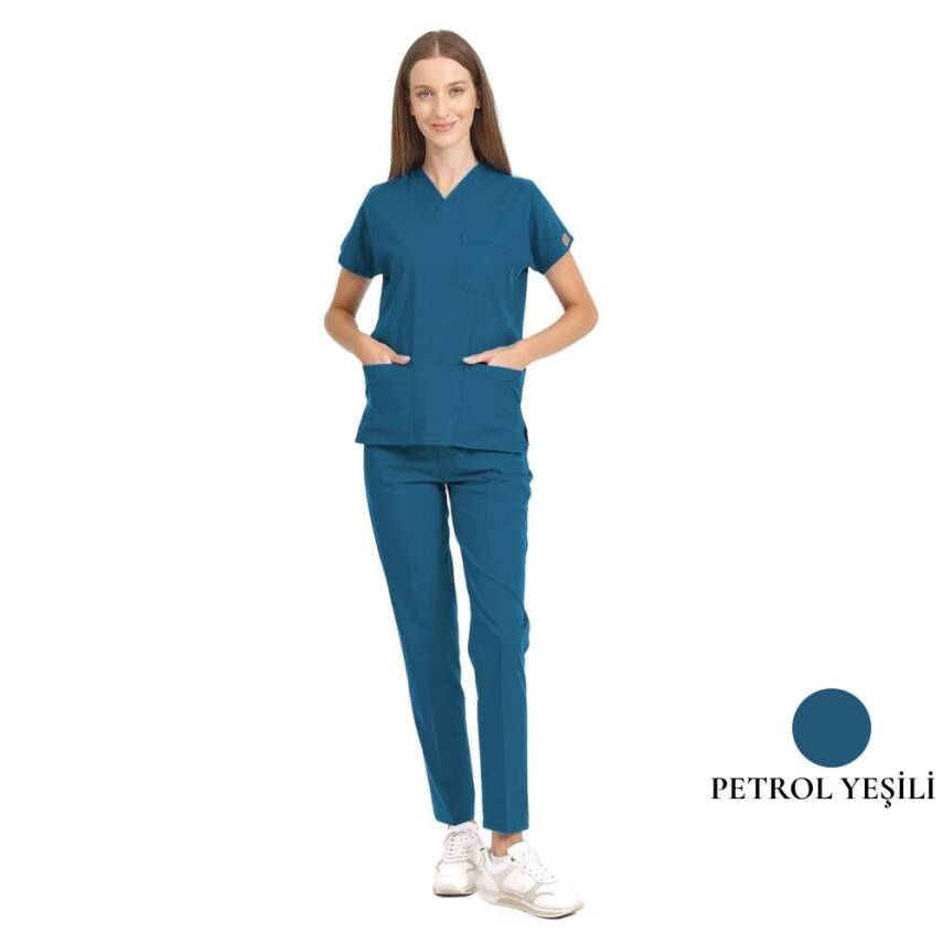 BRL SCRUBLE | Likralı Doktor Ve Hemşire Forması Unisex Cerrahi Takım Petrol Yeşili - 1
