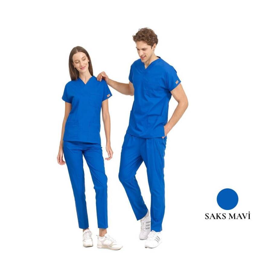 BRL SCRUBLE | Likralı Doktor Ve Hemşire Forması Unisex Cerrahi Takım Saks Mavi - 1