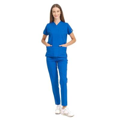 BRL SCRUBLE | Likralı Doktor Ve Hemşire Forması Unisex Cerrahi Takım Saks Mavi - 2