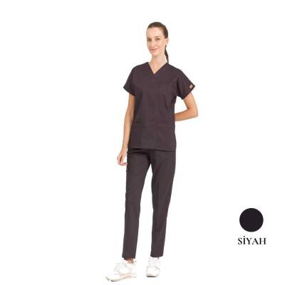 BRL SCRUBLE | Likralı Doktor Ve Hemşire Forması Unisex Cerrahi Takım Siyah 