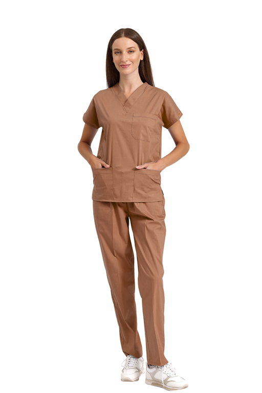 BRL SCRUBLE | Likralı Doktor Ve Hemşire Forması Unisex Cerrahi Takım Sütlü Kahve - 1