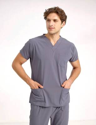 BRL SCRUBLE | TEK ÜST Likralı Unisex Cerrahi Forma Füme - Brl Üniforma