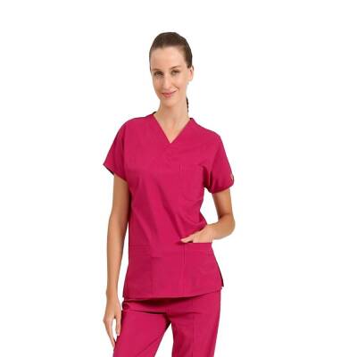 BRL SCRUBLE | TEK ÜST Likralı Unisex Cerrahi Forma Fuşya 